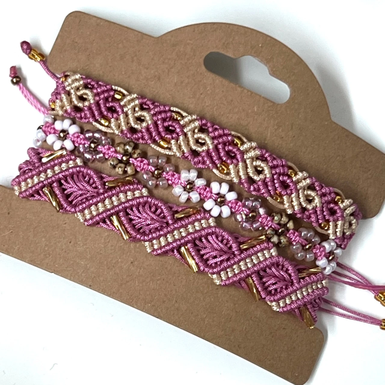 Macramé armbanden oudroze-beige